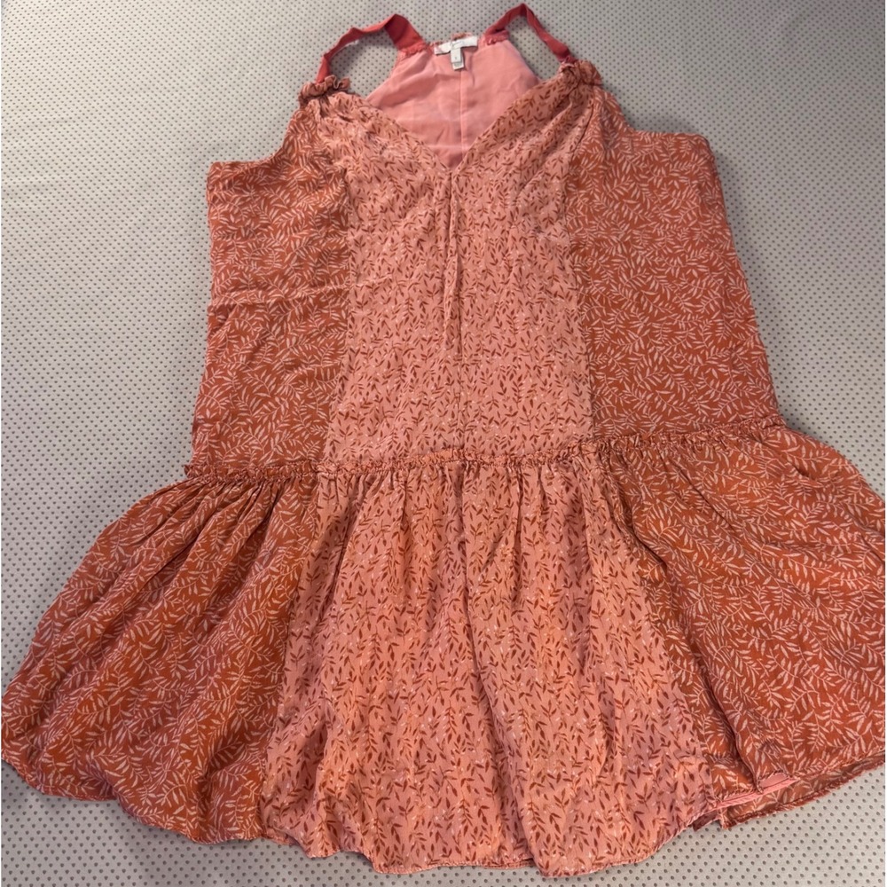 Joie Silk Mini Dress Tunic Peach Coral Orange Boho Romantic Ruffle Hem Small